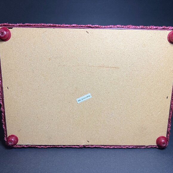 Vintage Burgundy & Green Floral Print Double Door Hinge Sewing Box w/ Handle - Picture 9 of 9